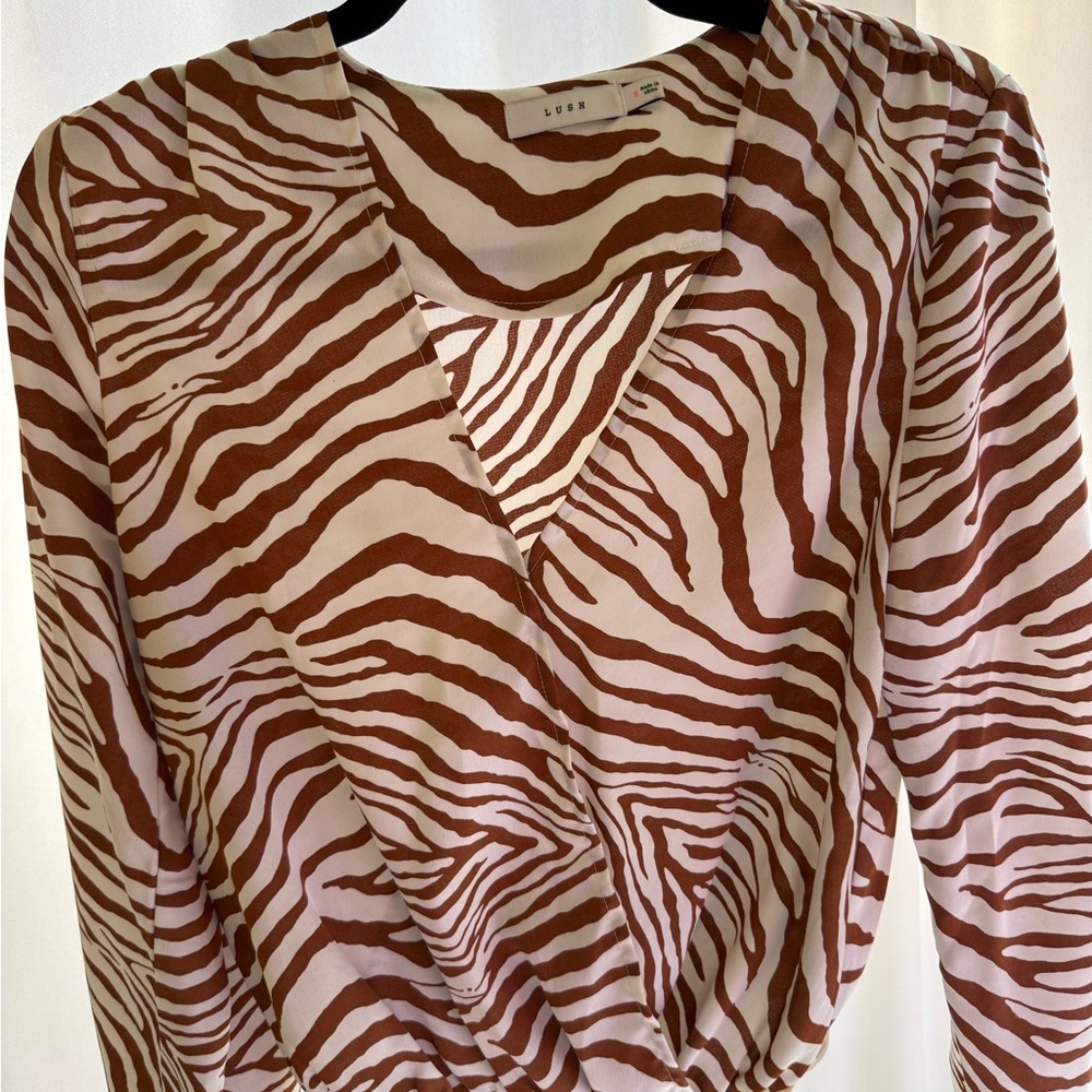 Lush Zebra Print Blouse in Brown and White
